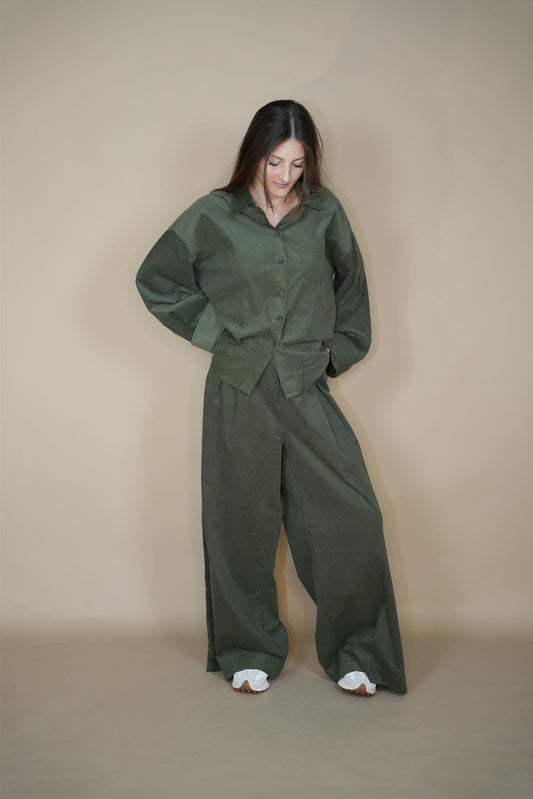 Giola Olive Top - Fine Corduroy