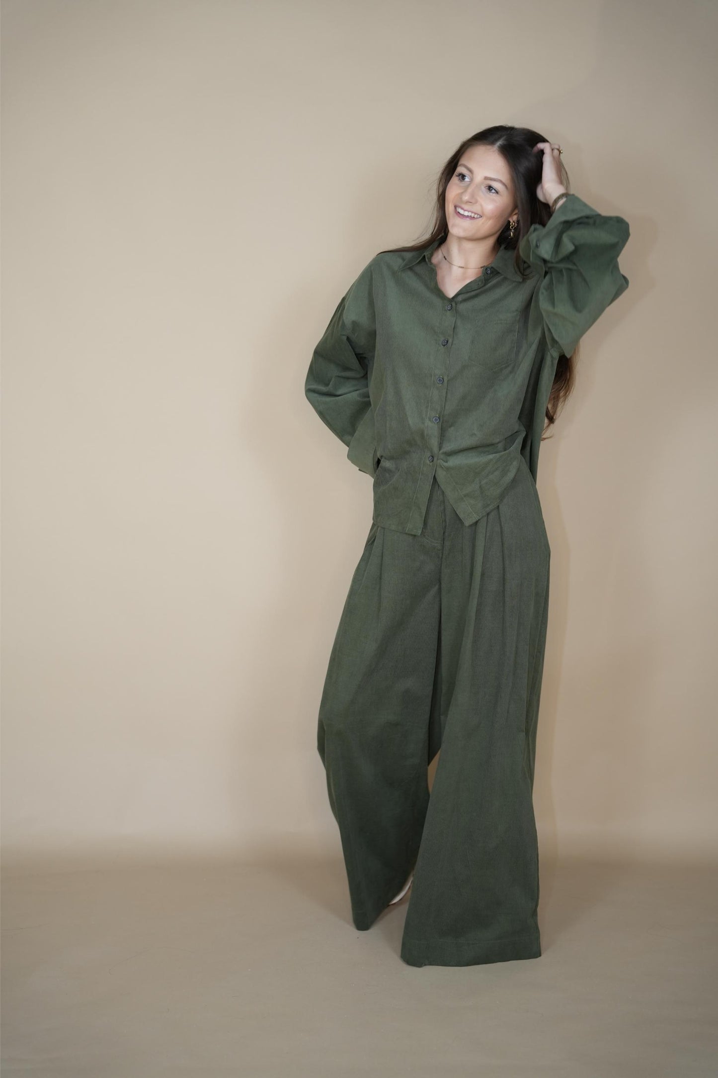 Giola Olive Top - Fine Corduroy