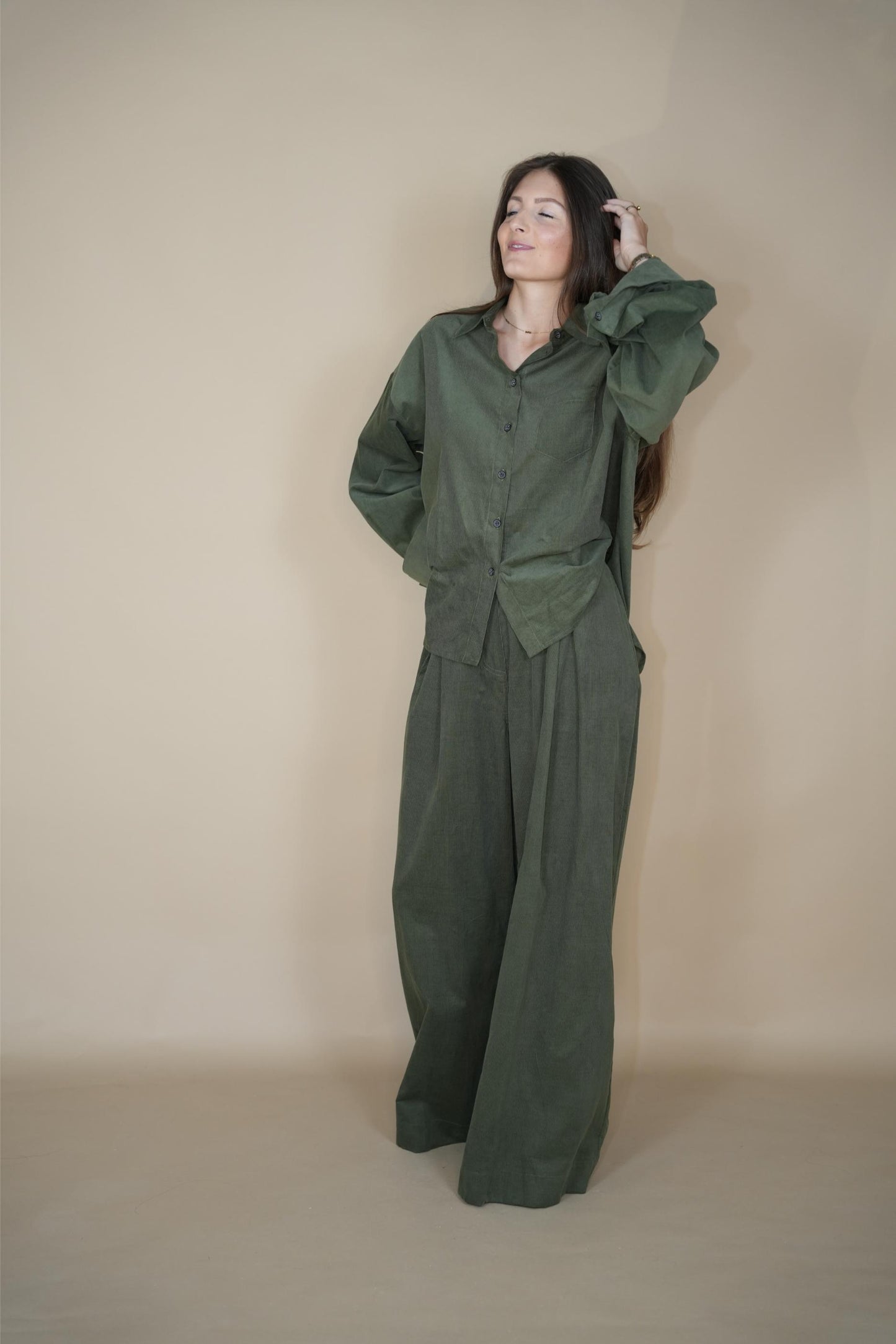 Giola Olive Top - Fine Corduroy