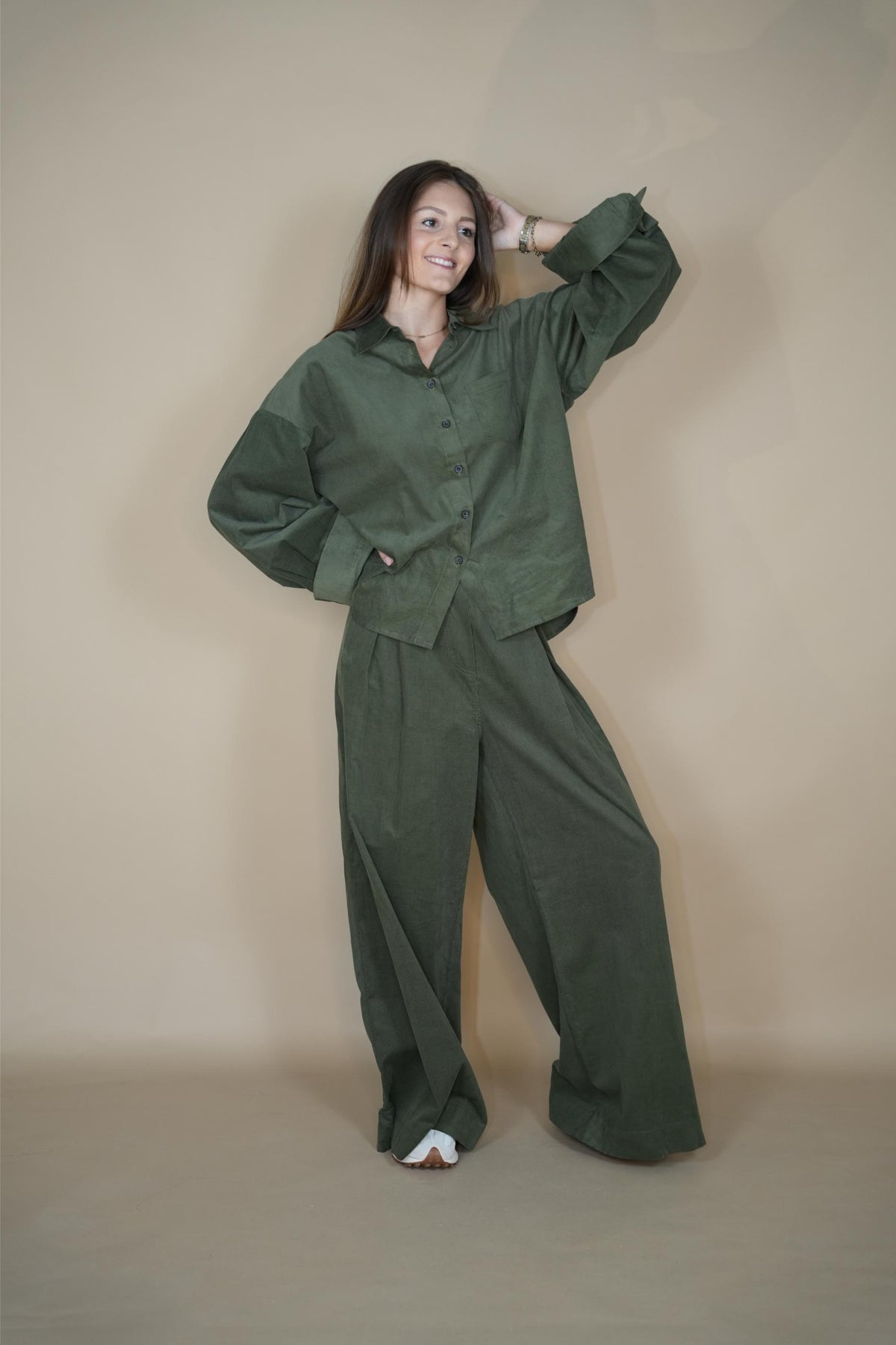 Giola Olive Top - Fine Corduroy