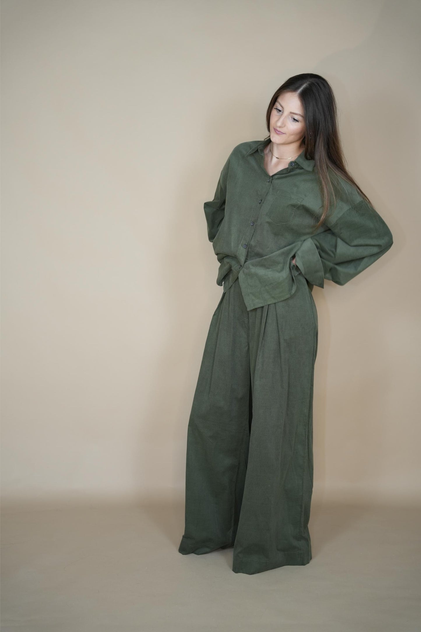 Giola Olive Top - Fine Corduroy