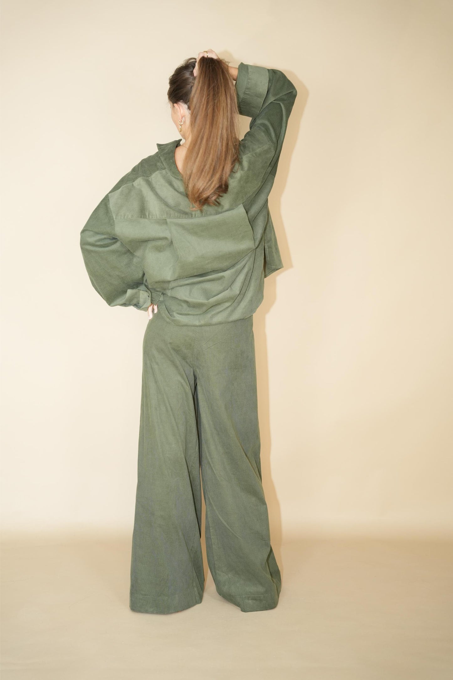 Giola Olive Top - Fine Corduroy