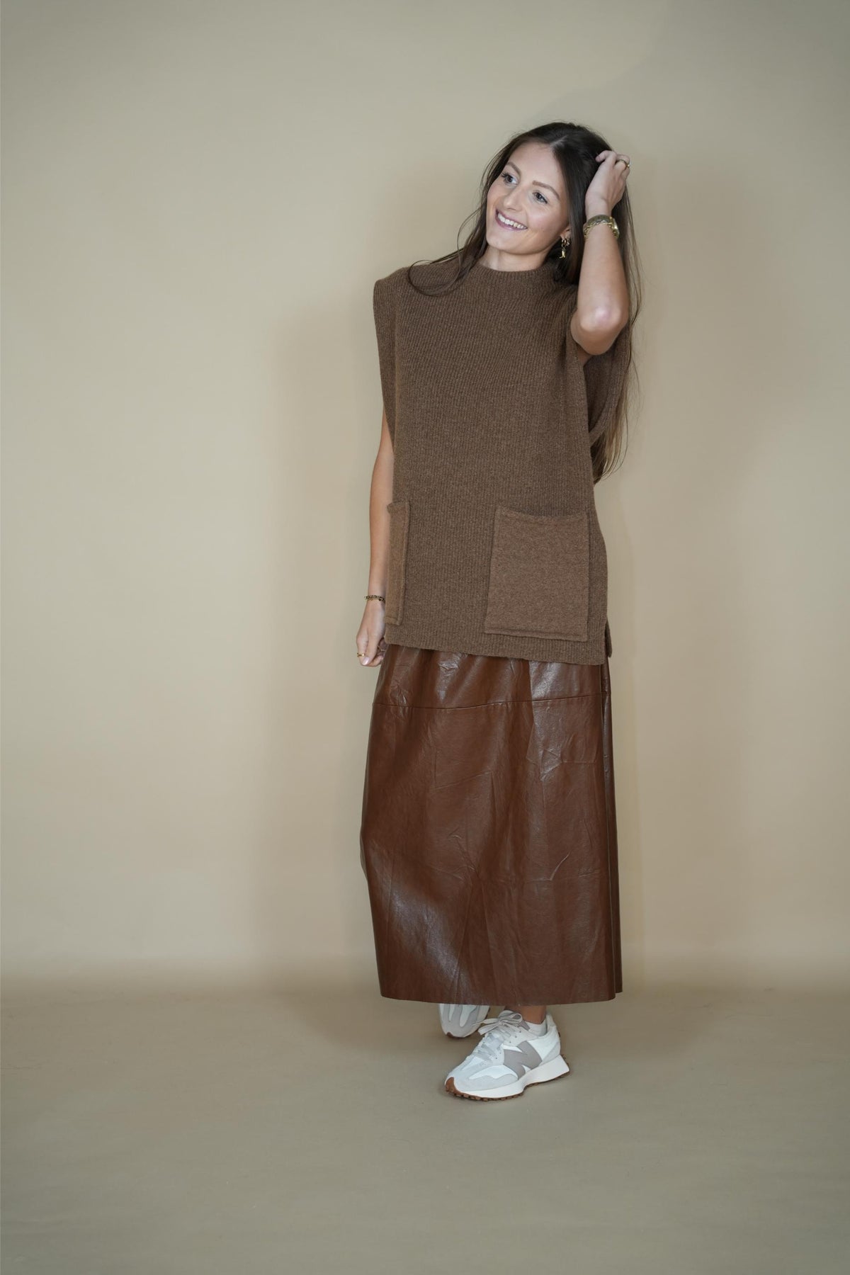Leather Like Skirt - Brown