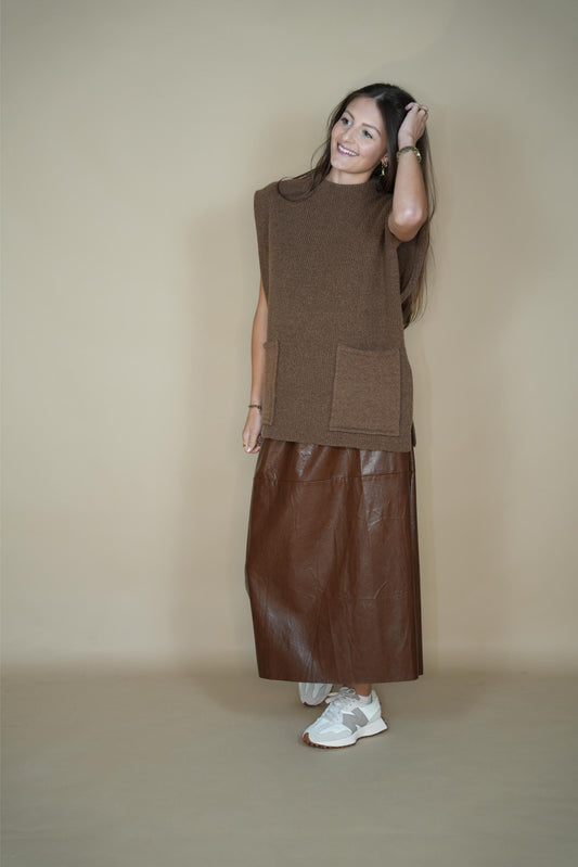 Leather Like Skirt - Brown