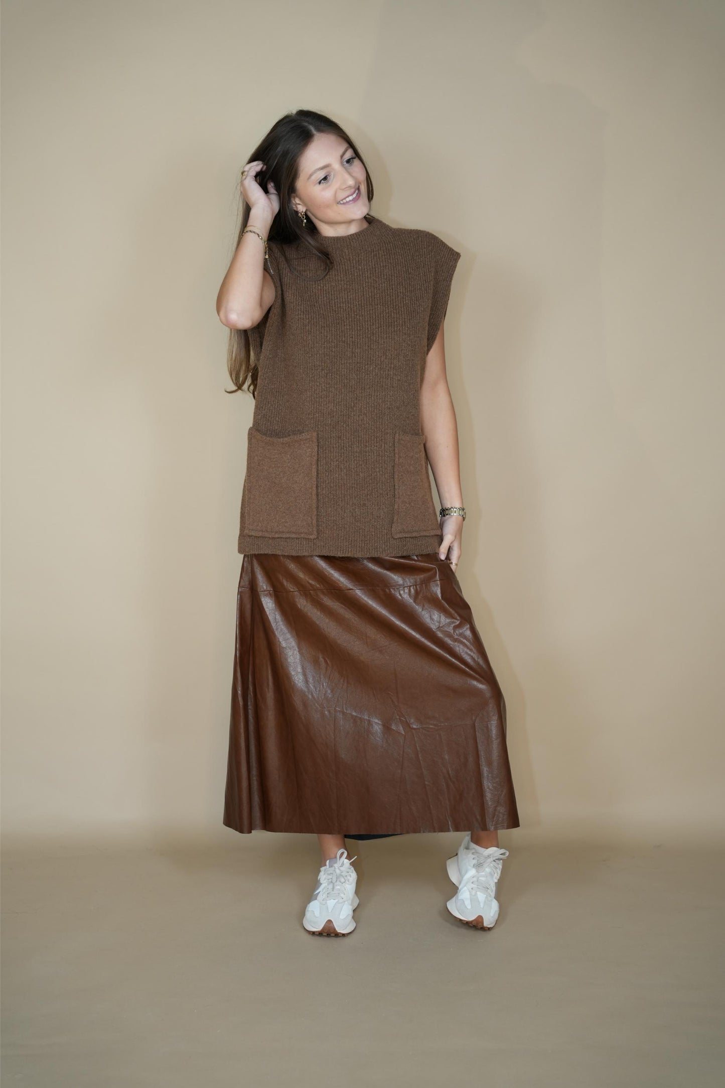 Leather Like Skirt - Brown