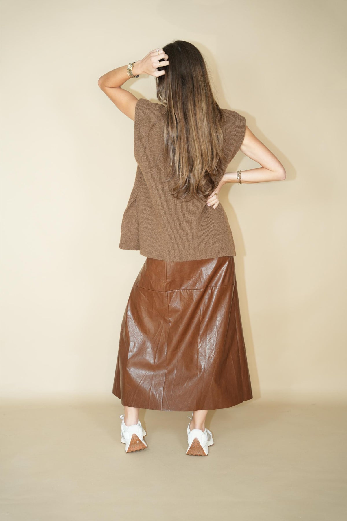Leather Like Skirt - Brown