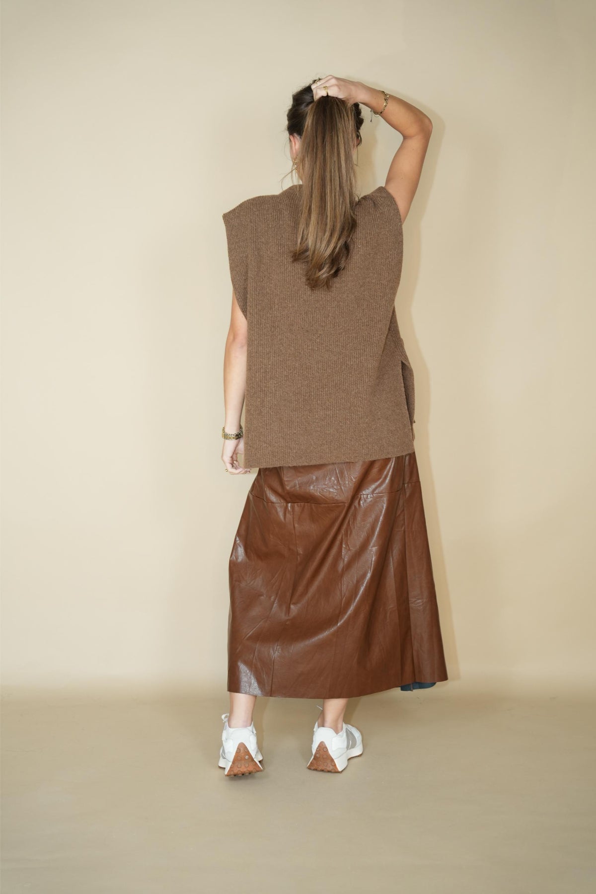 Leather Like Skirt - Brown