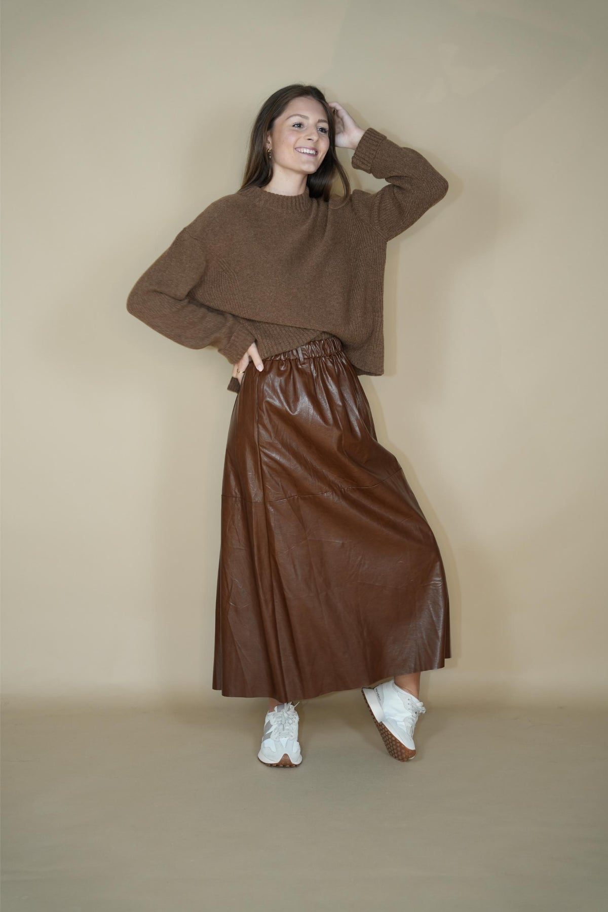Leather Like Skirt - Brown