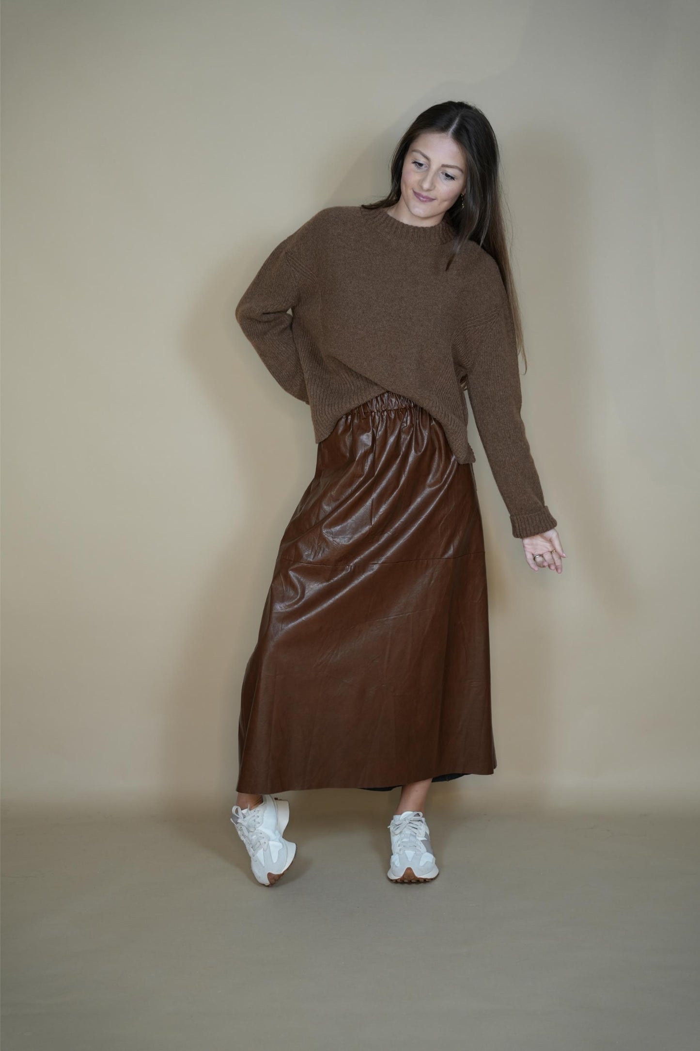 Leather Like Skirt - Brown